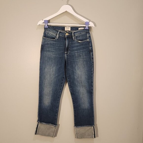 FRAME Denim Le High Straight Wide Cuff Ankle Jeans - Size 27 - Picture 1 of 9